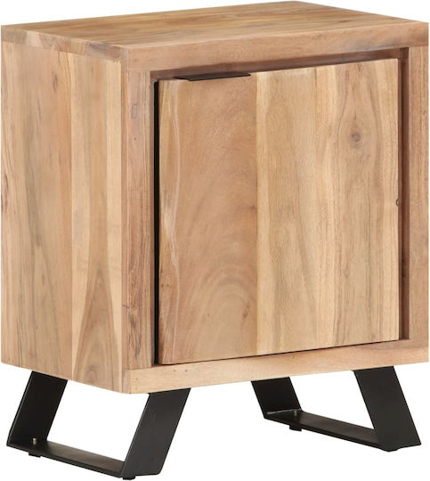 Κομοδίνο Ξύλινο με Μεταλλικά Πόδια Μπεζ 40x30x50cm