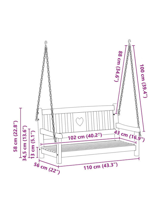 Swing with Stand and Pillow 2 Seats Metallic Brown Load Capacity up to 110kg L110xW56xH58cm