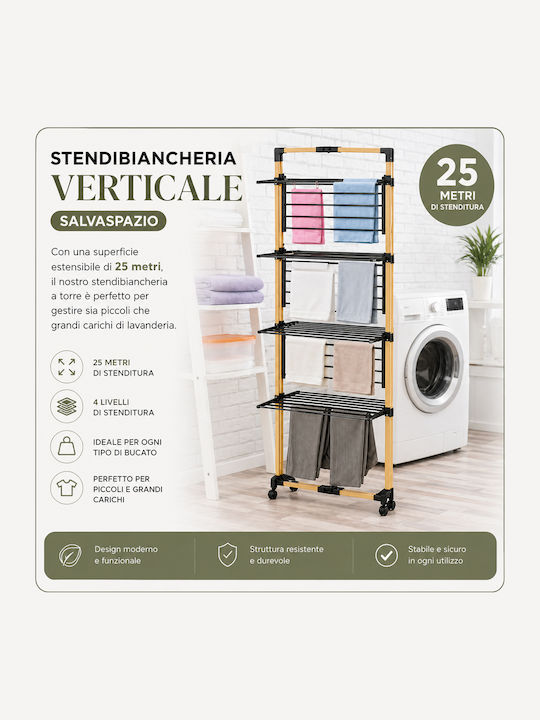 Bakaji Folding Vertical Clothes Drying Rack 4 Levels Wheels 69x175x69 cm 02002249