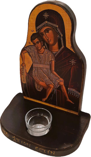 Wooden Oil Lamp Panagia Axion Esti Height 30cm Width 22cm Length 15cm