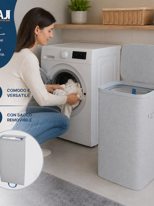 Bakaji Laundry Basket Plastic Collapsible 105l with Lid 42x32x67cm Gray