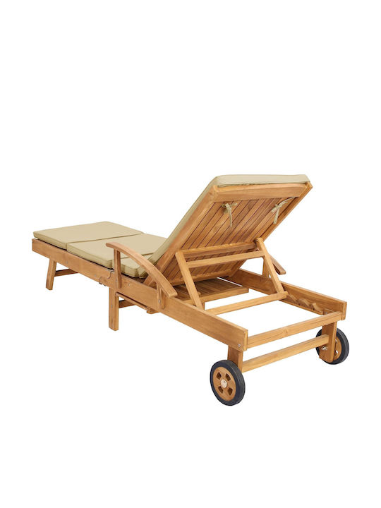 Hölzene Garten- und Pool-Liegestuhl mit Rädern Beige mit Tisch 195x68x79cm