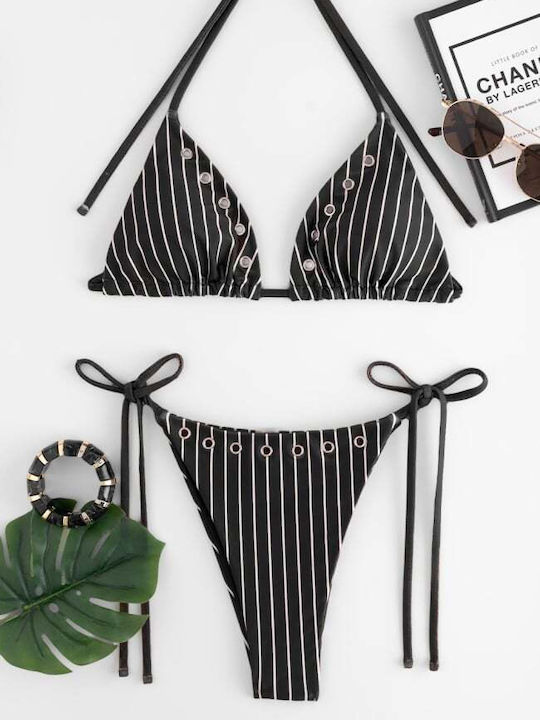 Set Bikini Τριγωνάκι Ριγέ Μαυρο