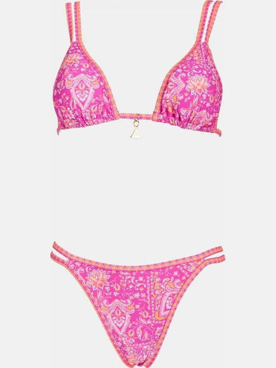 Set Bikini Τριγωνάκι Push Up Floral Ματζεντα