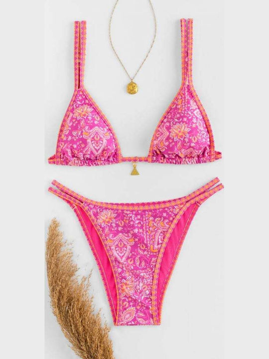 Set Bikini Τριγωνάκι Push Up Floral Ματζεντα