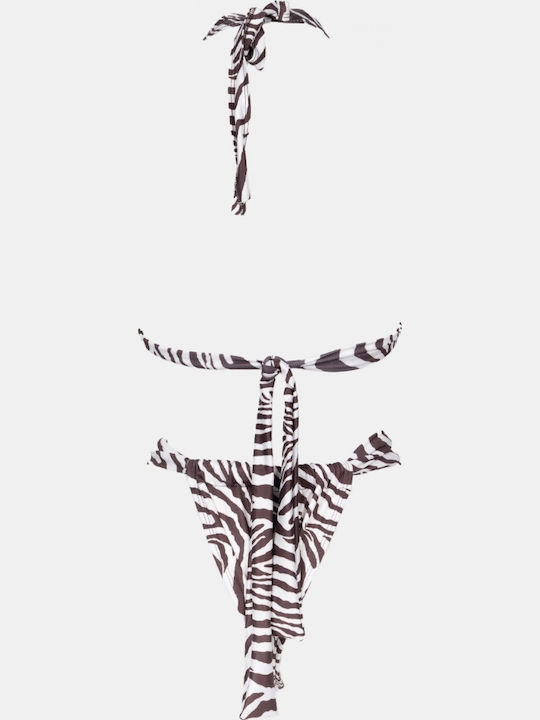 Set Bikini Dreieck Hohe Taille Weiß-Braun