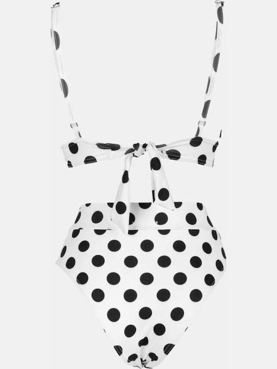 Set Bikini Talie Înaltă Cu Buline Alb