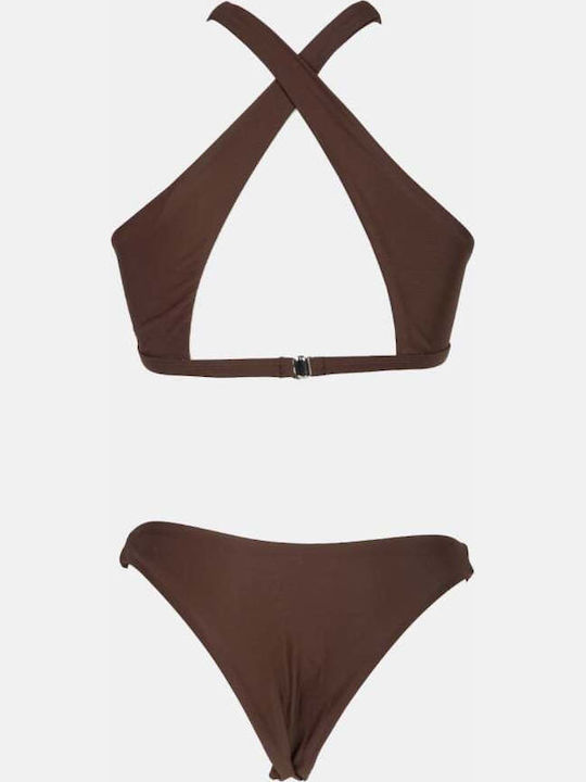 Bikini-Set Hohe Taille Braun Dunkel