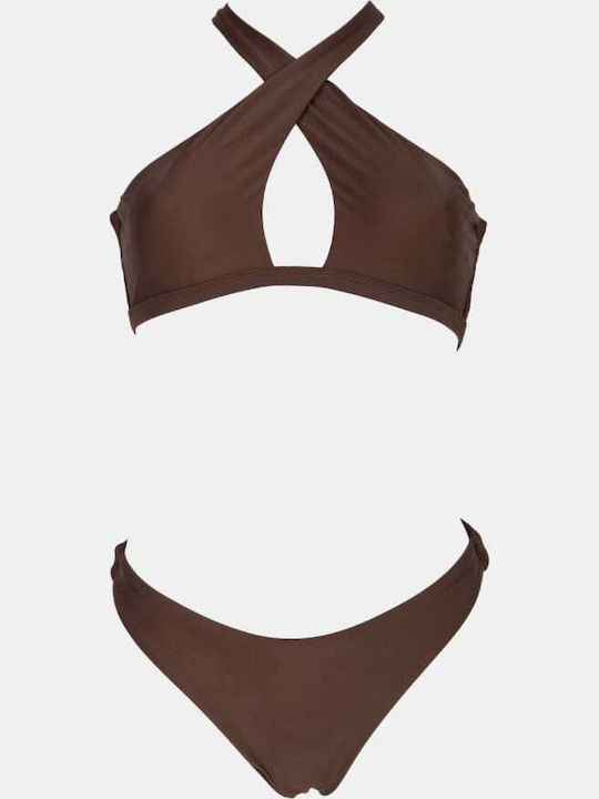 Bikini-Set Hohe Taille Braun Dunkel