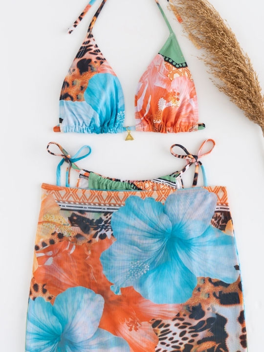Set Bikini Τριγωνάκι Animal Print Πορτοκαλι