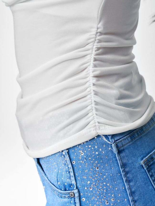 Damen Bluse Drapierung Weiß