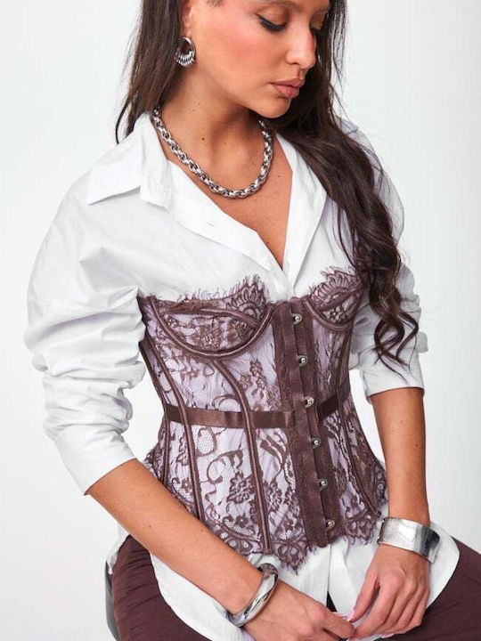 Women's Blouse Corset Strapless Brown