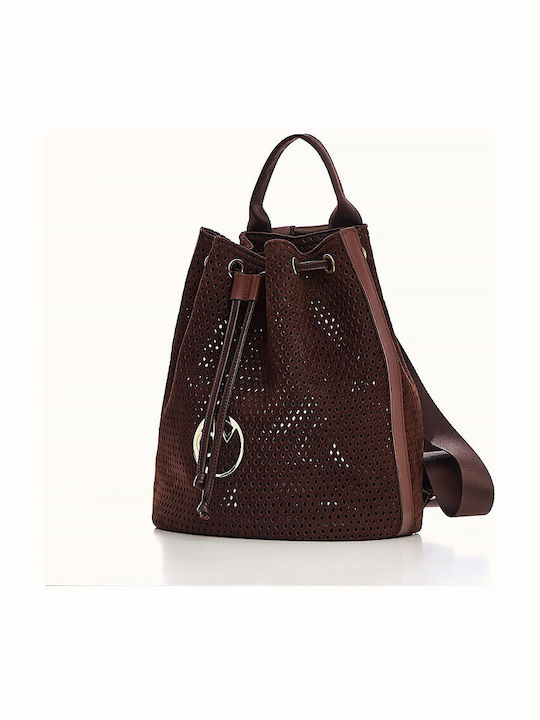 Τσάντα Christina Malle Πλάτης Brown Suede Καφέ