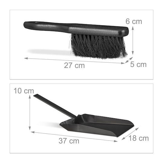Relaxdays Cleaning Set Broom Dustpan Steel Black 10x37x18 Cm