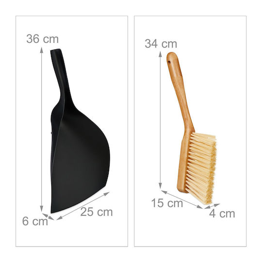 Relaxdays Mini Kehrschaufel und Bürste Set Schwarz Natur 36x25x6 cm