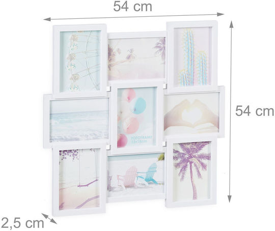 Relaxdays Rama Foto Multi Montare Pe Perete 9 Fotografii Din Plastic Cu Ramă Albă (Personalizat)