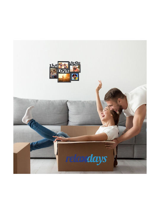 Relaxdays Multi Wandmontage 5 Bilder Kunststoff mit Schwarzem Rahmen