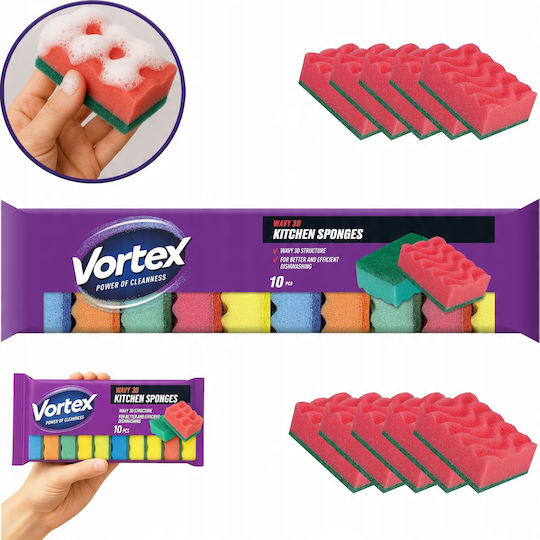 Vortex 3d Wave Kitchen Sponges 10 Pcs
