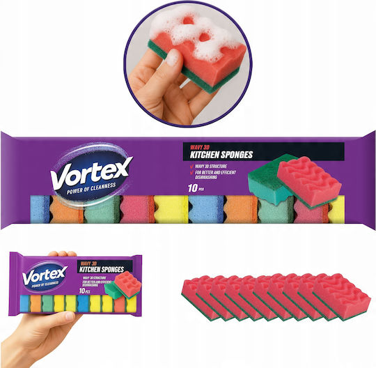 Vortex 3d Wave Kitchen Sponges 10 Pcs