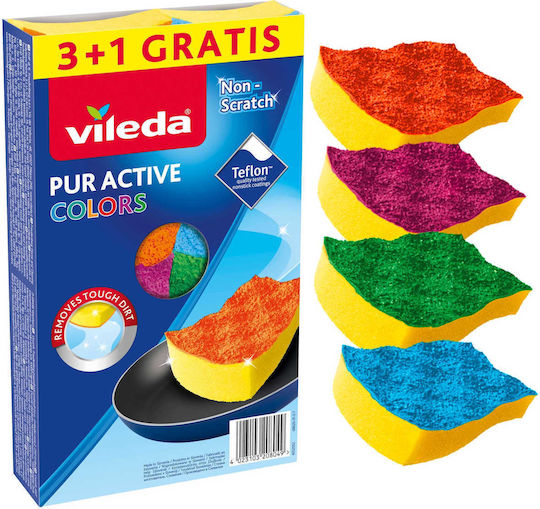 Vileda Pur Active Colors Sponge 4 Pcs