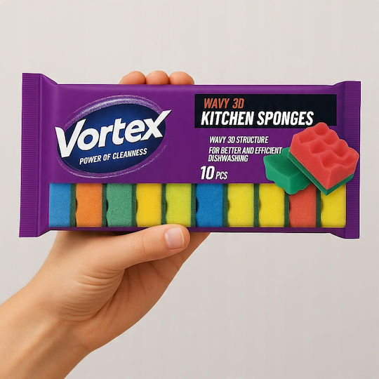 Vortex 3d Wave Kitchen Sponges 10 Pcs