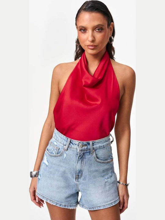Women's Blouse Satin Drape Red