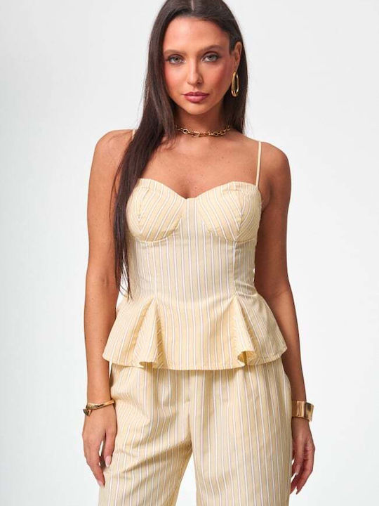 Damen Gelbes Set mit gestreiften Hosen