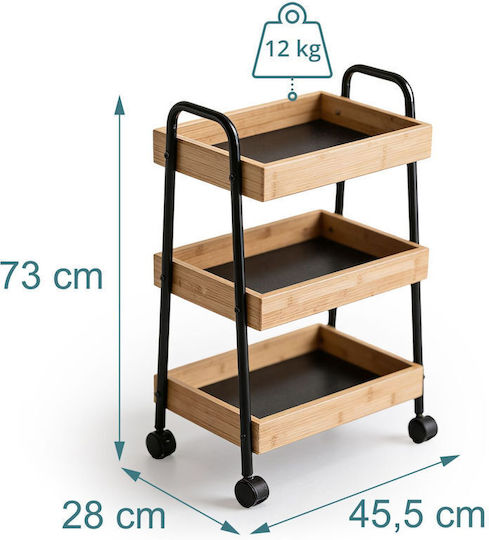 Relaxdays Troleu De Bucătărie Metalic Cu 3 Locuri Maro 45.5x28x73cm