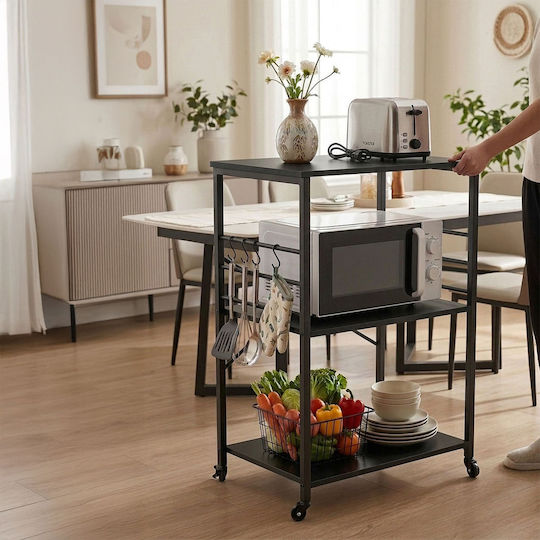 Relaxdays Τρόλεϊ Κουζίνας Μεταλλικό 3 Θέσεων Μαύρο 60x40x89cm