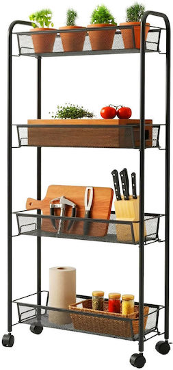 Relaxdays Troler De Bucătărie Metalic Cu 4 Locuri Negru 44x17x97.5cm