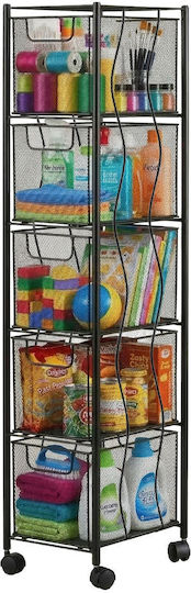 Relaxdays Troleu Bucătărie Metalic Capacitate 5 Negru 28x20x98cm