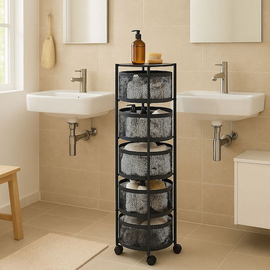 Relaxdays Troleu De Bucătărie Metalic Cu 5 Locuri Negru 34x34x90cm