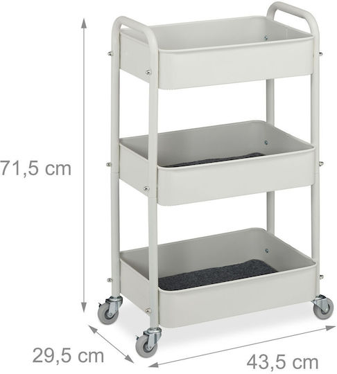 Relaxdays Troleu De Bucătărie Metalic Cu 3 Locuri Alb 43.5x29.5x71.5cm