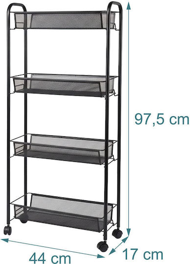 Relaxdays Troler De Bucătărie Metalic Cu 4 Locuri Negru 44x17x97.5cm