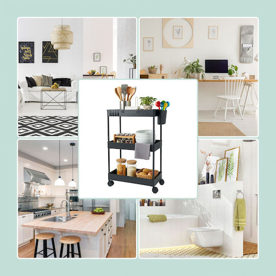 Relaxdays Troleu De Bucătărie Metalic Cu 3 Locuri Negru 40x22x62.5cm