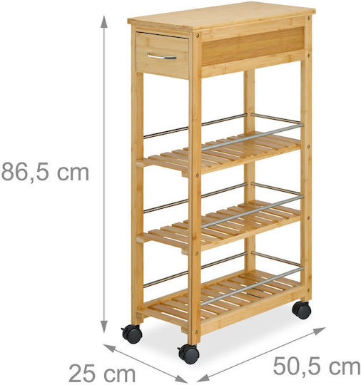 Relaxdays Troleu De Bucătărie Din Lemn Cu 4 Locuri Maro 50.5x25x86.5cm