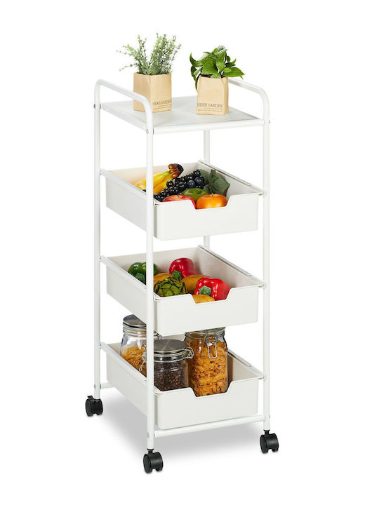 Relaxdays Troler Bucătărie Plastic Capacitate 4 Alb 32.5x40x85.5cm