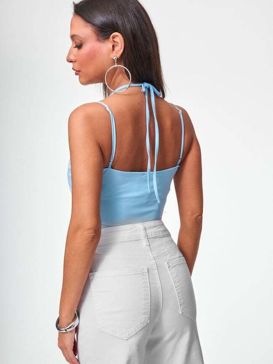 Damen-Bodysuit Mit Spitze Hellblau