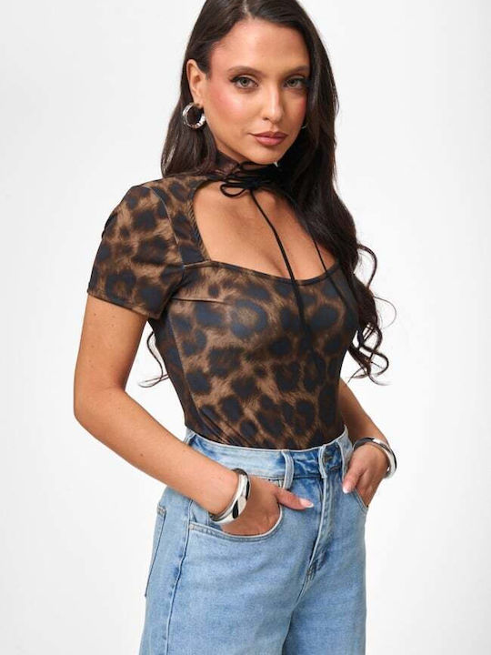 Decoro Damen-Bodysuit Cut Out Leopard