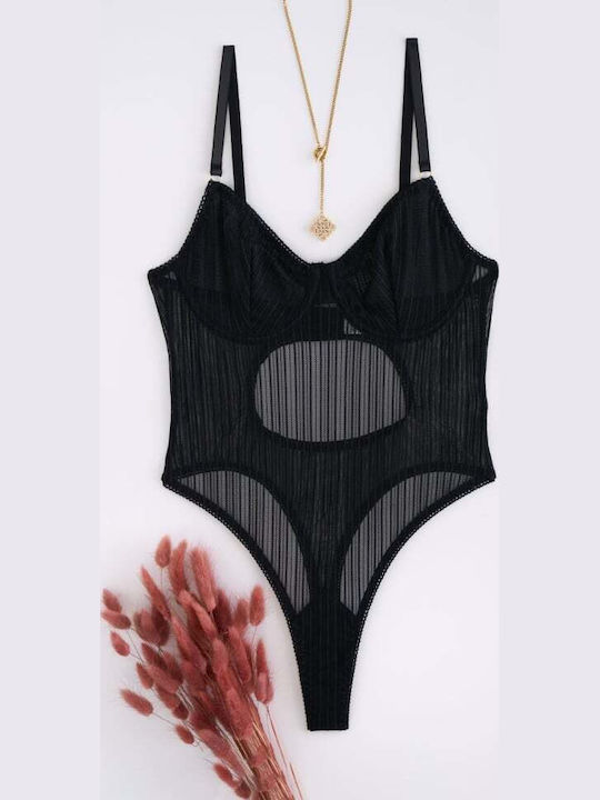 See Through Bodysuit with Lace Black