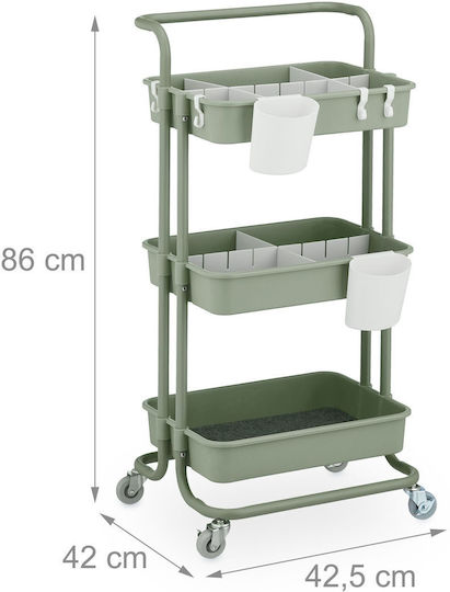Relaxdays Metallic Kitchen Trolley 3 Tiers Green 42.5x36x86cm