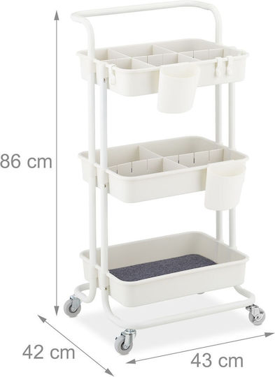 Relaxdays Τρόλεϊ Κουζίνας Πλαστικό 3 Θέσεων Λευκό 43x42x86cm