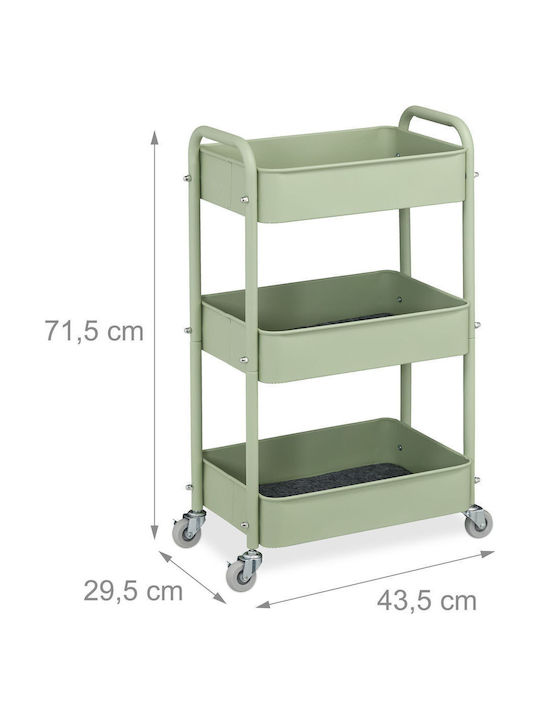 Relaxdays Troleu De Bucătărie Din Plastic Cu 3 Locuri Verde 43.5x29.5x71.5cm