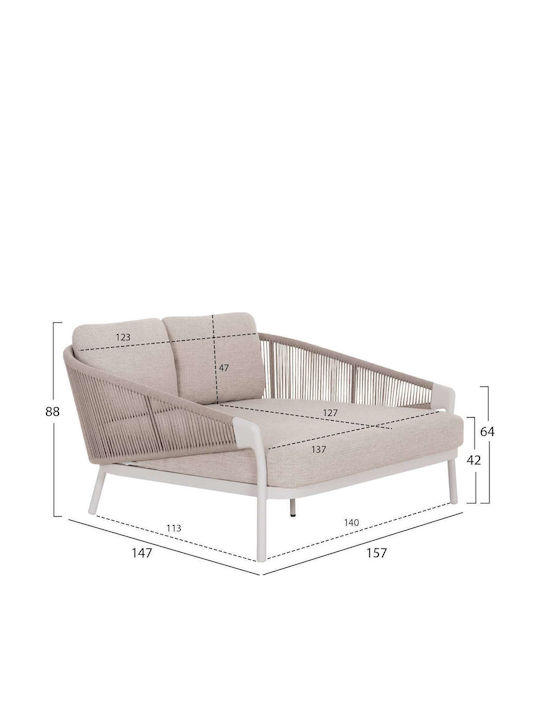 Daybed Διθέσιος Καναπές Εξωτερικού Χώρου Μεταλλικός Λευκός 157x147x88cm