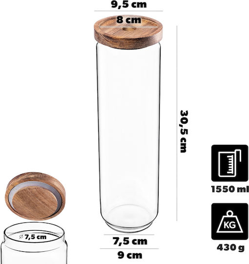 Kadax Set of 3 Vases for Tea Pasta Sugar Cereals Coffee with Lid Glass Transparent 1550ml 3 Pieces