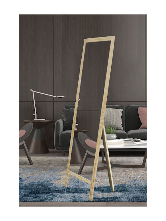 SteweHome Floor Mirror with Beige Wooden Frame 145x40cm