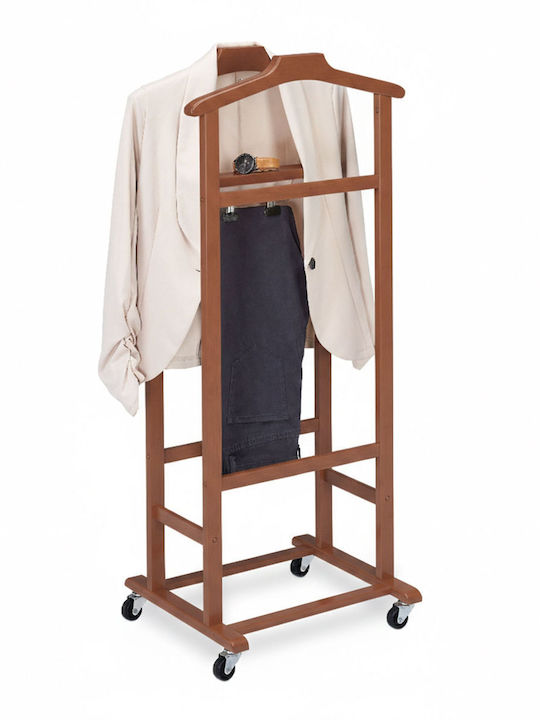 Relaxdays Rolling Floor Garment Rack Bamboo Brown 107x47cm
