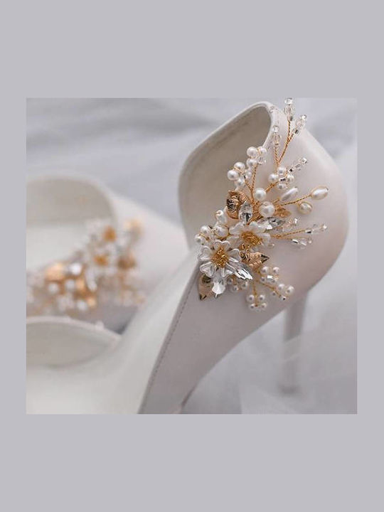Set 2 Accesorii Pantofi Mireasă Perle Cristale Aurii