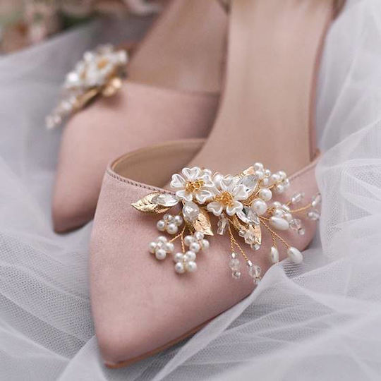 Set 2 Bridal Shoe Accessories Pearls Crystals Gold