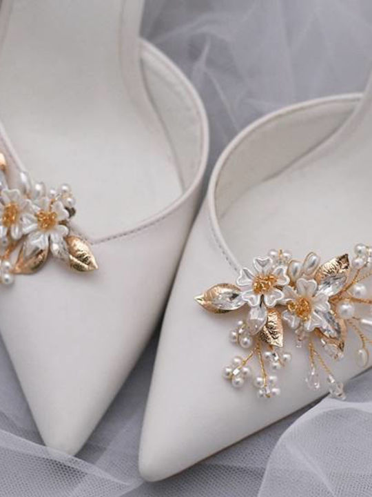 Set 2 Accesorii Pantofi Mireasă Perle Cristale Aurii